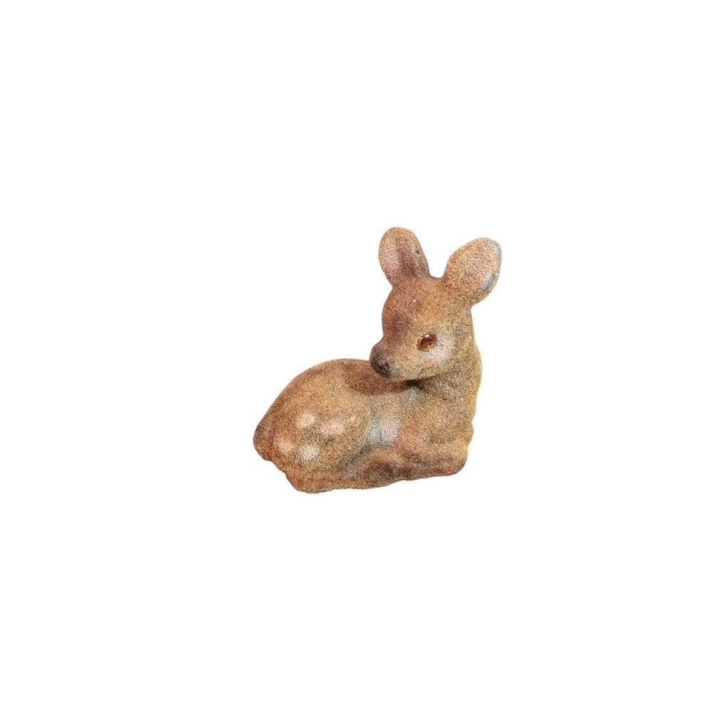 Vtg‎ Flocked Sitting Deer Gray W/ White Spots. Figure
